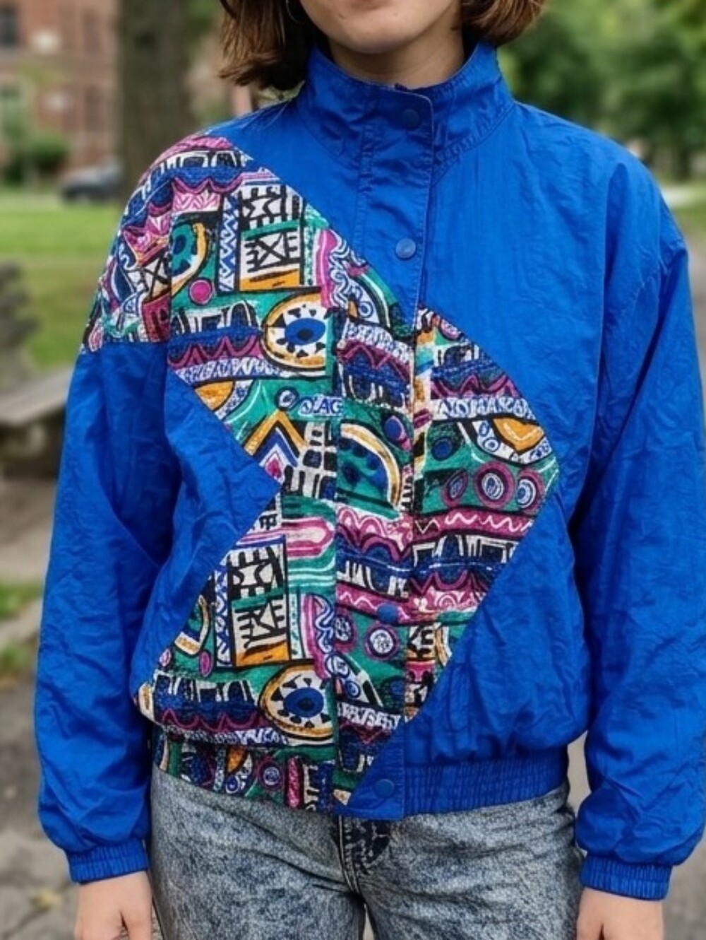 Wear2 Vintage 80s 90s Blue Full Zip Windbreaker Unisex Jacket